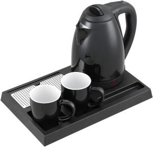 2 Years Warranty Hotel Set Electric Kettle 1.8L 1500W With 2 Ceramic Cups And Tray Black