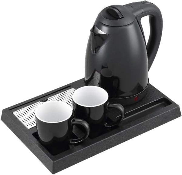 2 Years Warranty Hotel Set Electric Kettle 1.8L 1500W With 2 Ceramic Cups And Tray Black