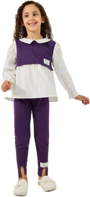 Styli Girls 2In1 Style Collared Shirt And Leggings Set