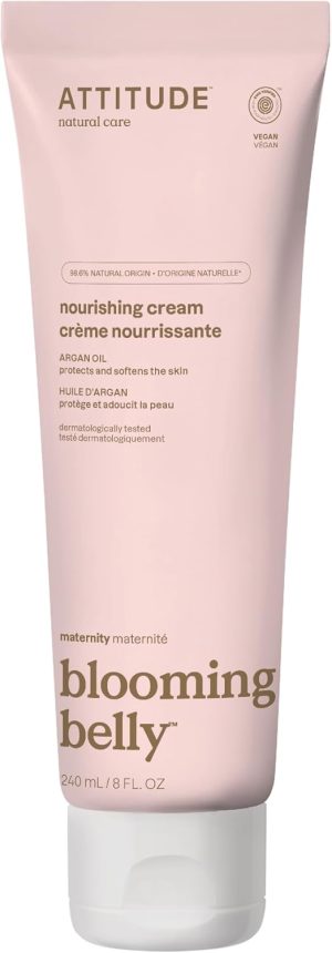 ATTITUDE Pregnancy Nourishing Body Cream, EWG Verified, Dermatologically Tested, Plant and Mineral-Based, Vegan Maternity Products, Argan Oil, 8 Fl Oz