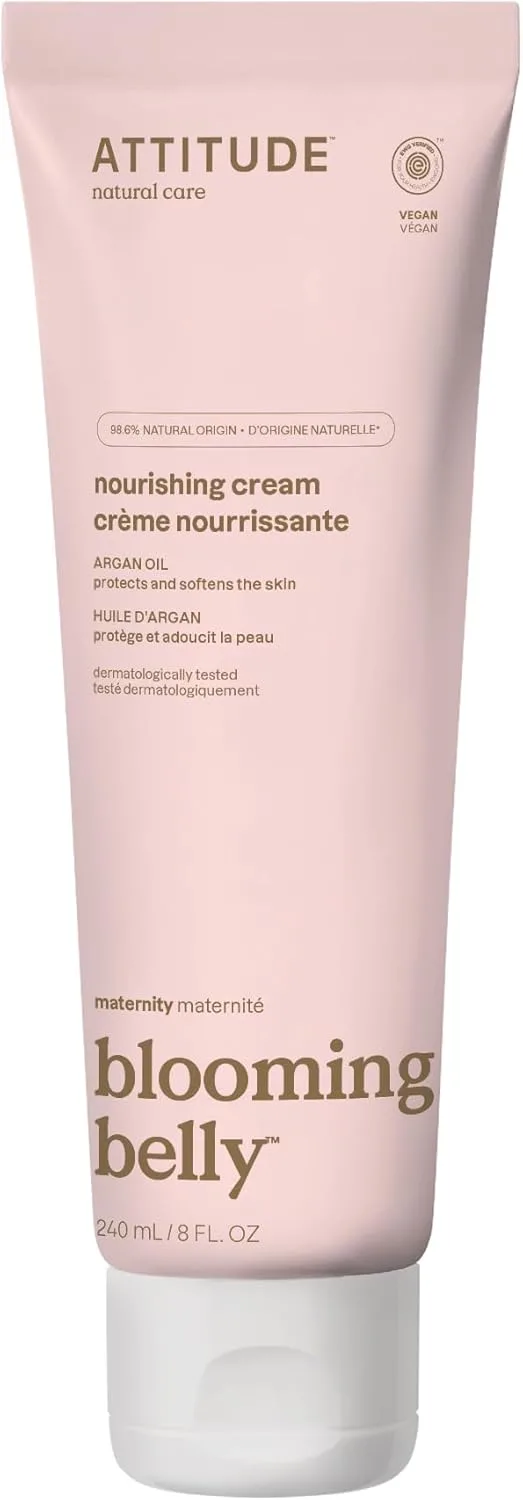 ATTITUDE Pregnancy Nourishing Body Cream, EWG Verified, Dermatologically Tested, Plant and Mineral-Based, Vegan Maternity Products, Argan Oil, 8 Fl Oz