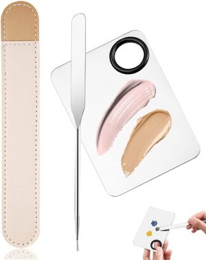 Boolygo Makeup Palette Stainless Steel Spatula with Palette, Stainless Steel Makeup Spatula and Palette Set, Professional Makeup Tool,Make Up Spatula Tool for Makeup Artist (3 in 1 Set)