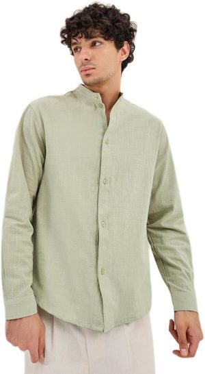 Styli Men's Plain Linen Blend Relaxed Fit Shirt