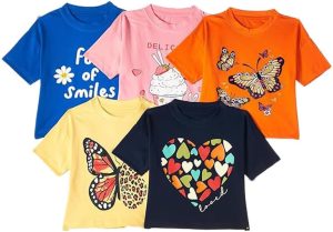 T2F Girls Girls half sleeve printed tshirt-GLS-TSRT-21 T-Shirt (pack of 5)