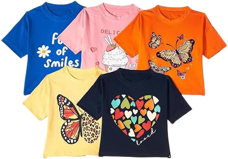 T2F Girls Girls half sleeve printed tshirt-GLS-TSRT-21 T-Shirt (pack of 5)