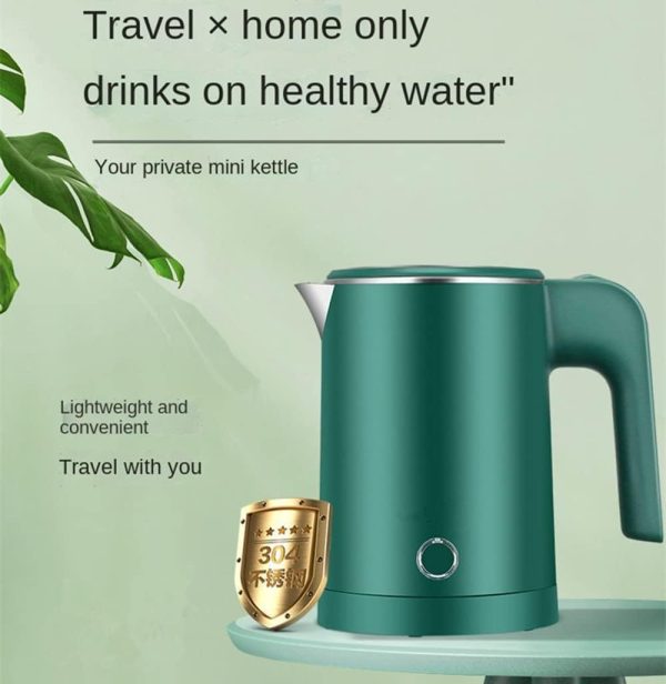 ⁦Small Electric Kettle Stainless Steel, 0.6L Portable Travel Kettle with Double Wall Construction, Mini Hot Water Boiler Heater, Electric Tea Kettle for Business Trip, Camping, Travel, Office (Green)⁩ - الصورة ⁦6⁩
