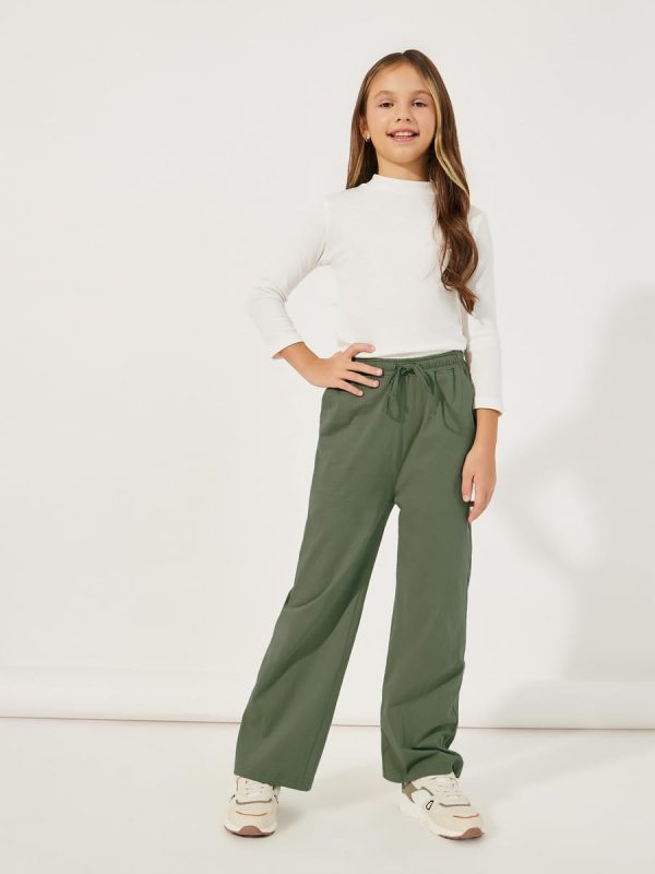⁦Styli Girls Elastic Waistband Wide Leg Joggers with Drawstring⁩ - الصورة ⁦3⁩