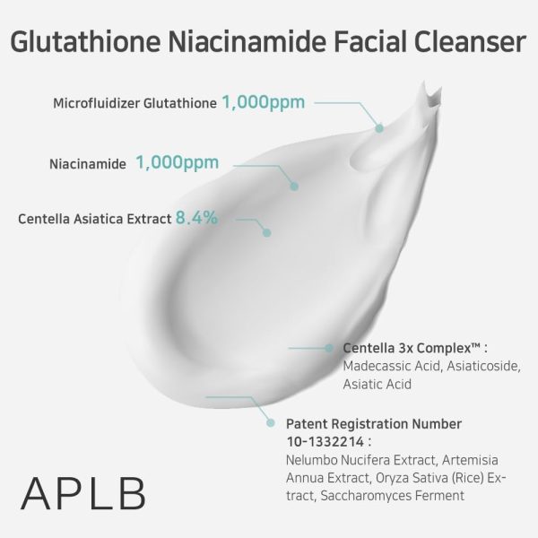 ⁦APLB Glutathione Niacinamide Facial Cleanser | LIPO GLUTA NIAC CEN™ 8.6% 2.71 FL.OZ/Korean Skincare, Cares for Tighten Pores & Sebum, Long lasting nourishment and deep moisture for soft skin⁩ - الصورة ⁦4⁩