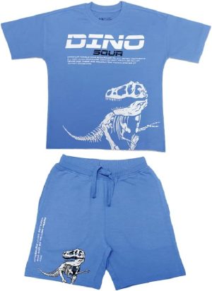 Aiko-boys stylishprinted t-shirt & short pant set-3-4y - blue, 3-4 Years