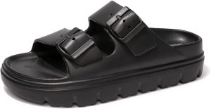 FUNKYMONKEY Women's Comfort Slides Double Buckle Adjustable EVA Flat Sandals
