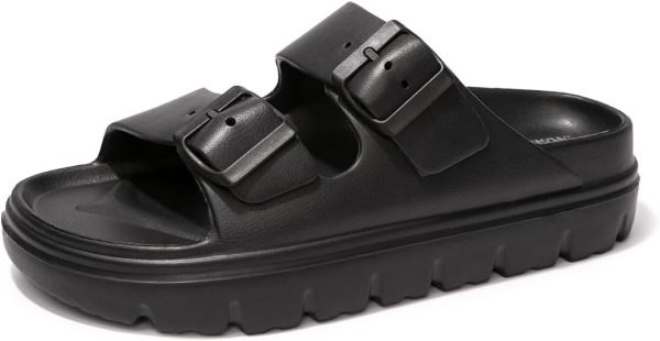 FUNKYMONKEY Women's Comfort Slides Double Buckle Adjustable EVA Flat Sandals