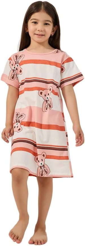 Styli Girls Graphic Print Round Neck Sleep T-Shirt Dress