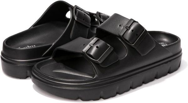⁦FUNKYMONKEY Women's Comfort Slides Double Buckle Adjustable EVA Flat Sandals⁩ - الصورة ⁦4⁩