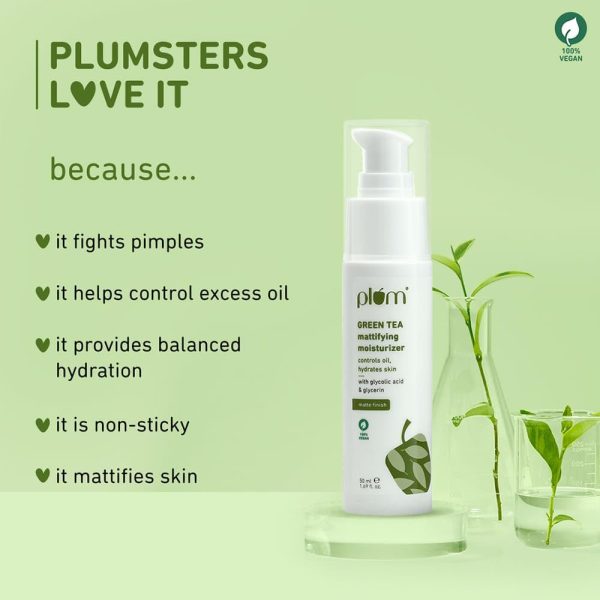 ⁦Plum Green Tea Mattifying Moisturizer Cream For Face 100% Vegan, 50ml⁩ - الصورة ⁦3⁩