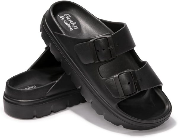 ⁦FUNKYMONKEY Women's Comfort Slides Double Buckle Adjustable EVA Flat Sandals⁩ - الصورة ⁦5⁩