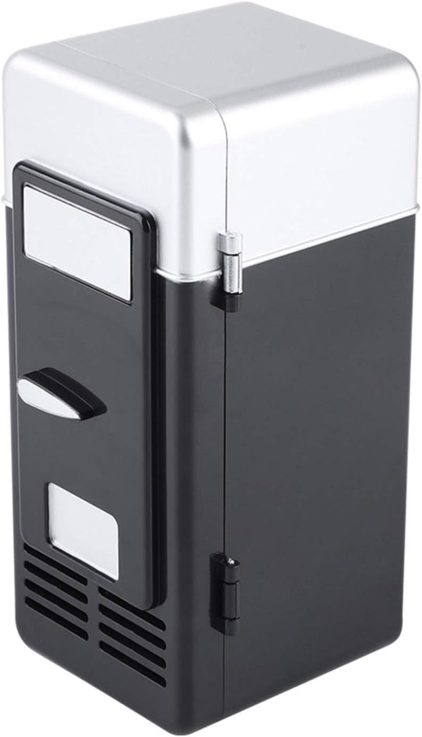 Mini Fridge, LED Compact USB Beverage Drink Cans Cooler/Warmer, Personal Cosmetic Fridge for Car, Skincare, Food, and Cosmetics (Black, 7.64 * 3.54 * 3.54in)