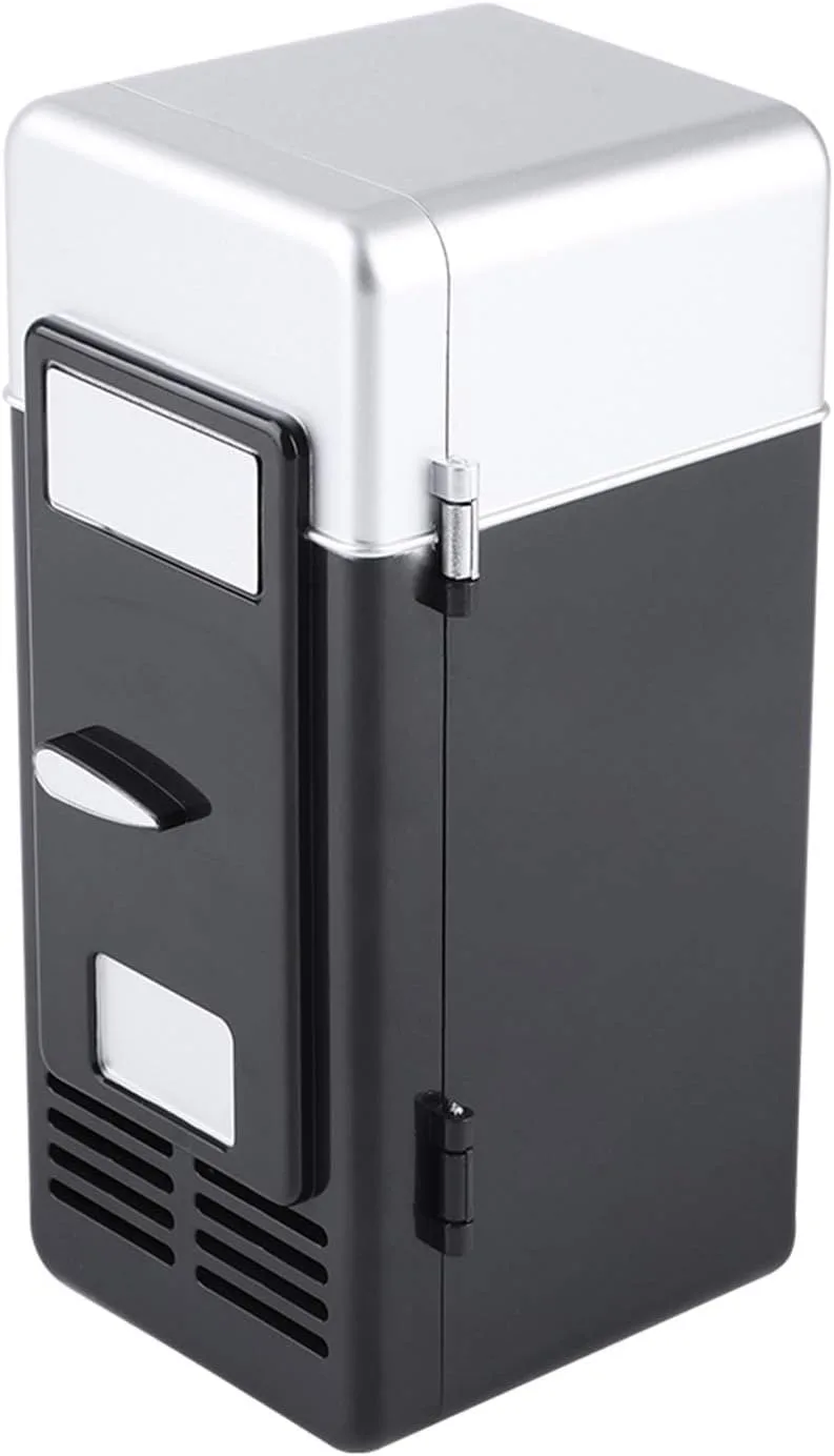 Mini Fridge, LED Compact USB Beverage Drink Cans Cooler/Warmer, Personal Cosmetic Fridge for Car, Skincare, Food, and Cosmetics (Black, 7.64 * 3.54 * 3.54in)