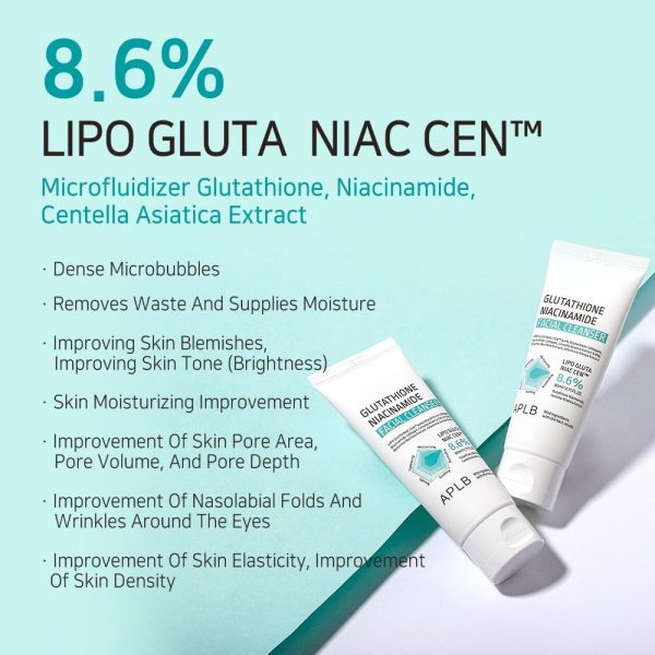 ⁦APLB Glutathione Niacinamide Facial Cleanser | LIPO GLUTA NIAC CEN™ 8.6% 2.71 FL.OZ/Korean Skincare, Cares for Tighten Pores & Sebum, Long lasting nourishment and deep moisture for soft skin⁩ - الصورة ⁦3⁩