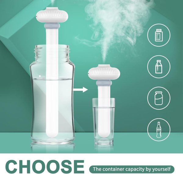⁦TERRIFI Mini Portable Humidifier for Car, Small USB Personal Humidifiers with Ultra Quiet, Container Diversity, Auto Shut Off, Tiny Travel Easy Use Humidifier for Plants, Car, Office, Hotel - White⁩ - الصورة ⁦3⁩