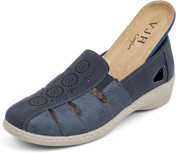 VJH confort Women’s Loafers, Slip-on Round Toe Light Weight Comfort Casual Walking Shoes