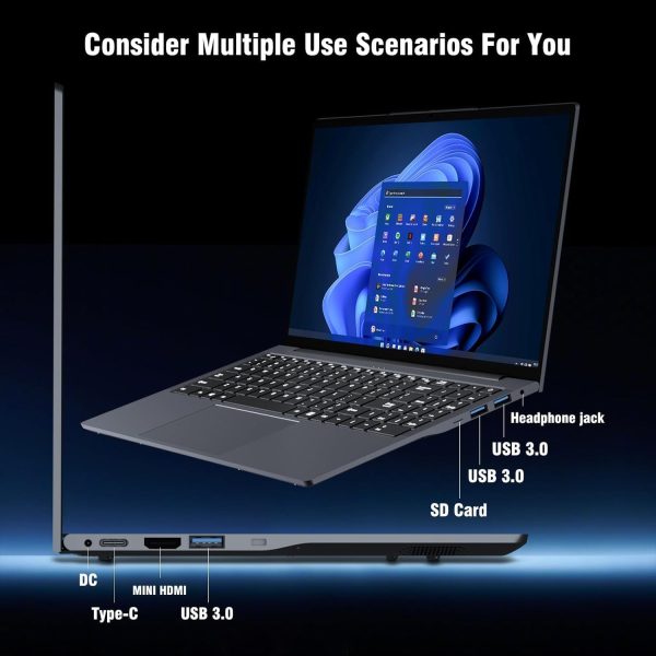 ⁦15.6 Inch Laptop, 16 GB RAM 512 GB SSD Laptop Gaming, Core i3 Laptop Up to 3.4 GHz, High Definition Screen HD 1920 x 1080 FHD IPS Notebook, with WiFi 5 HDMI, USB-3.0, Type-C⁩ - الصورة ⁦5⁩