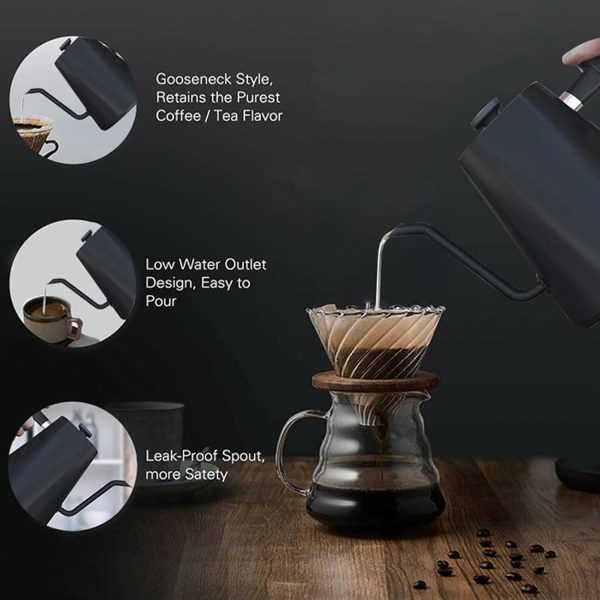 ⁦Gooseneck Eletrric Kettle V60 Coffee Kettle 900ML Coffee Pot 1200W Power Knob Intelligent Temperature Adjustment with Digital Display Temperature Automatic Insulation Stainless Steel Material Suitable⁩ - الصورة ⁦6⁩