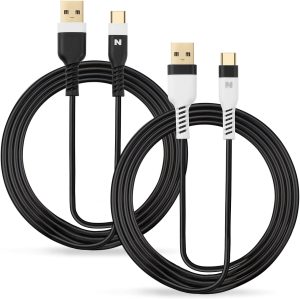 NiTHO Set Of 2 Charge and Play Cables Compatible with Playstation 5, Xbox Series X/S Controllers and Devices with Type C Interfaces, 4 Meters Extra Long Type-C Charger Cable (2 Cables, White)