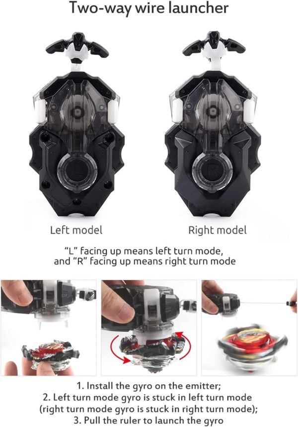 ⁦ALMEKAQUZ Battling Gyros Starter Set, 4-Piece Metal Fusion Fighting Gyro With 2 Two Way Launchers Grip Starter, Launchers Combat Battling Game, for Kids Boys Children Birthday Party Gift Idea.⁩ - الصورة ⁦3⁩