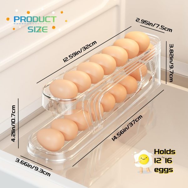 ⁦Tazweeq 1 Pack Egg Holder for Fridge, Automatically Rolling Egg Dispenser, Space-Saving Egg Organizer for Refrigerator, Plastic Egg Storage Container, Clear⁩ - الصورة ⁦2⁩