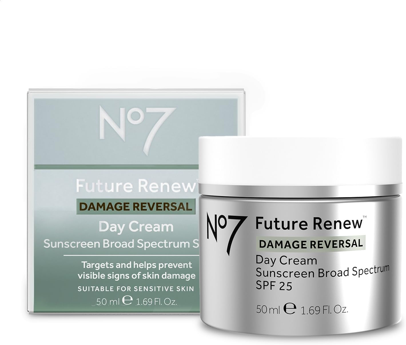 No7 Future Renew Damage Reversal Day Cream SPF 25 - Anti Aging Face Cream with SPF for Visible Sun Damage - Protects, Moisturizes & Reverses Dullness - Suitable for All Skin Types (1.69 Fl Oz) 1 No7 Future Renew Damage Reversal Day Cream SPF 25 - Anti Aging Face Cream with SPF for Visible Sun Damage - Protects, Moisturizes & Reverses Dullness - Suitable for All Skin Types (1.69 Fl Oz)