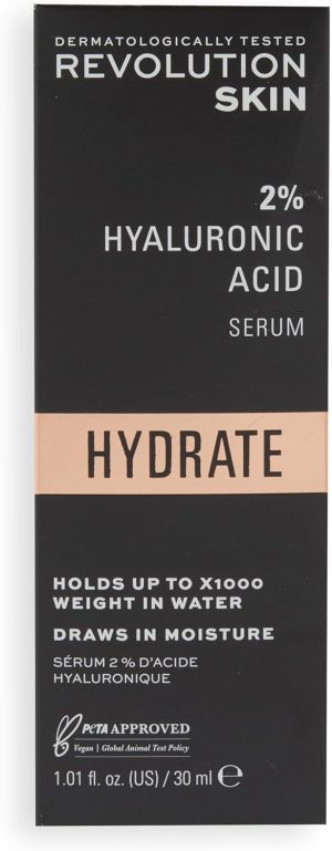 Revolution Skincare London Beauty Hyaluronic Acid Serum, Plumps, Softens and Hydrates Skin, 2% Solution, Lightweight Face Fragrance Free, 30 ml