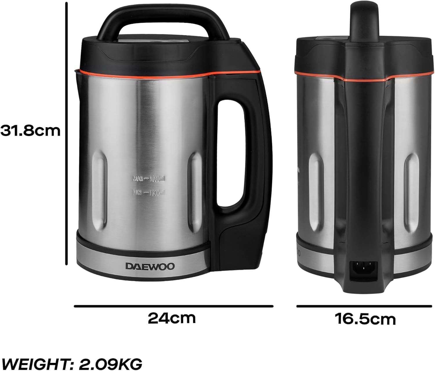 Daewoo SDA1714 Maker | Usage-1000W | 1.6L Capacity | Ideal for Smooth & Chunky Soup | Led Indicator Lights | Overfill and Overspill Sensors, Stainless Steel, 1000 W, 1.6 liters, Silver 6 Daewoo SDA1714 Maker | Usage-1000W | 1.6L Capacity | Ideal for Smooth & Chunky Soup | Led Indicator Lights | Overfill and Overspill Sensors, Stainless Steel, 1000 W, 1.6 liters, Silver - الصورة 6