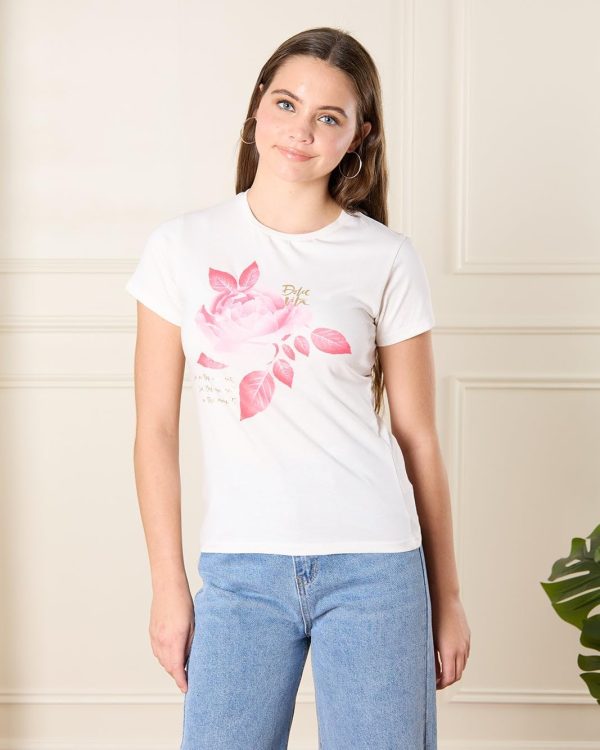 ⁦REDTAG Senior Girls Rose Print T-Shirt⁩ - الصورة ⁦2⁩