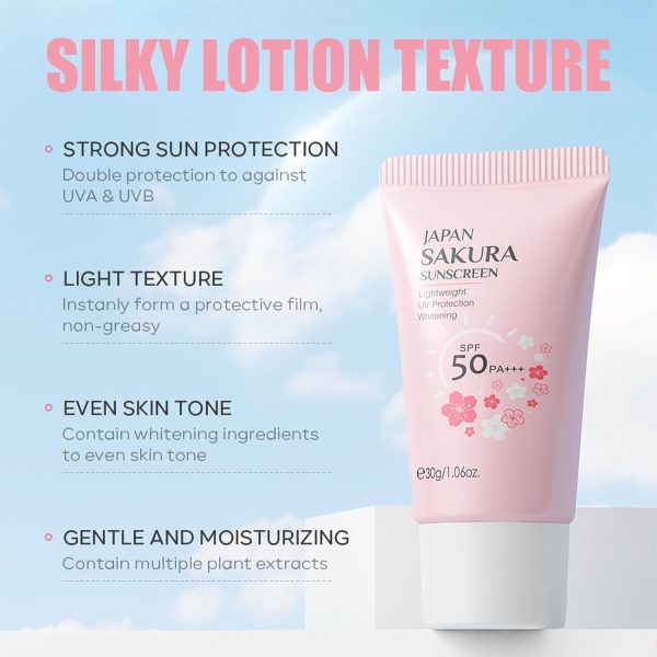 ⁦KASTWAVE Sun Cream Spf50, Sakura Spf 50 Face Moisturiser for Daily UVA UVB - Moisturizing Suncream for Oily Skin - No White Cast & Non-Greasy Lightweight Texture - Lotion Sunscreen Even Skin Tone⁩ - الصورة ⁦3⁩