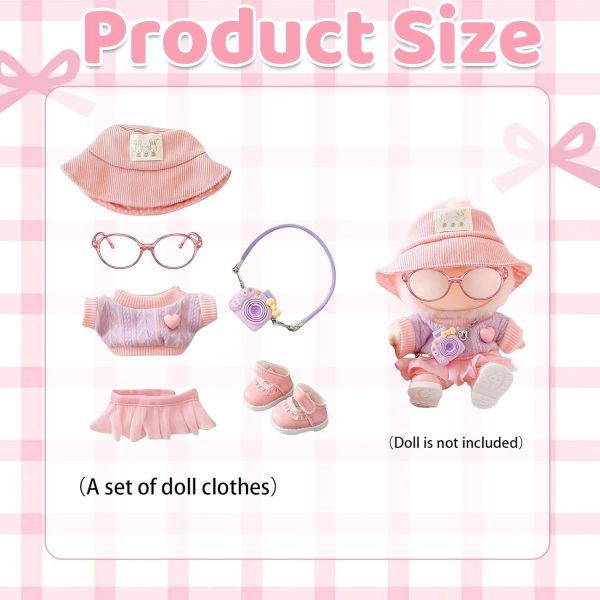 ⁦Casual Clothes Set For Labubu, Pink Ribbed Hat, Light Purple Knitted Sweater, Pink Ruffled Skirt, Mini Purple Camera & Pink Shoes, Cute Dress Up Accessories for Labubus 1/2/3 Generation Blind Box⁩ - الصورة ⁦2⁩