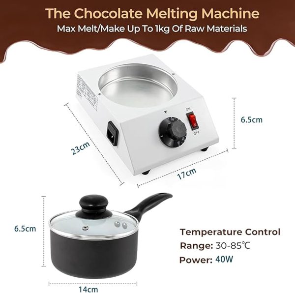 ⁦Electric Chocolate Warmer Melting Pot, Chocolate Fountain Tempering Machine, Professional Chocolate Melter, 1L Capacity Melting Pot for Chocolate Candy Caramel Butter Cheese (Single Pot)⁩ - الصورة ⁦2⁩
