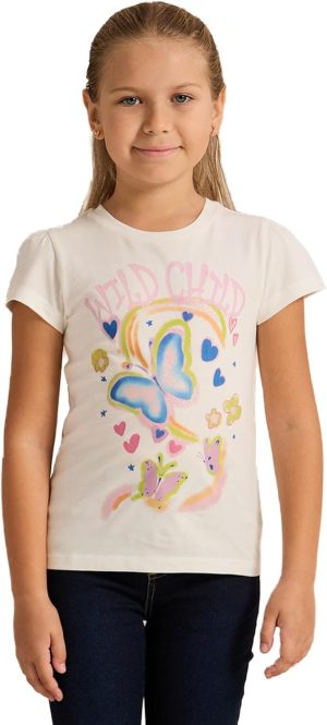 REDTAG Girls White Wild Child Placement Print Blouse