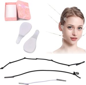 60 Pieces Face Lift Tapes Face Lifting Patch Invisible V-line Face lift Sticker Neck and Eye makeup Lift strips Waterproof Elasticity Double Chin Lift Patch with 4 Pieces Lifting Ropes for Women Girls