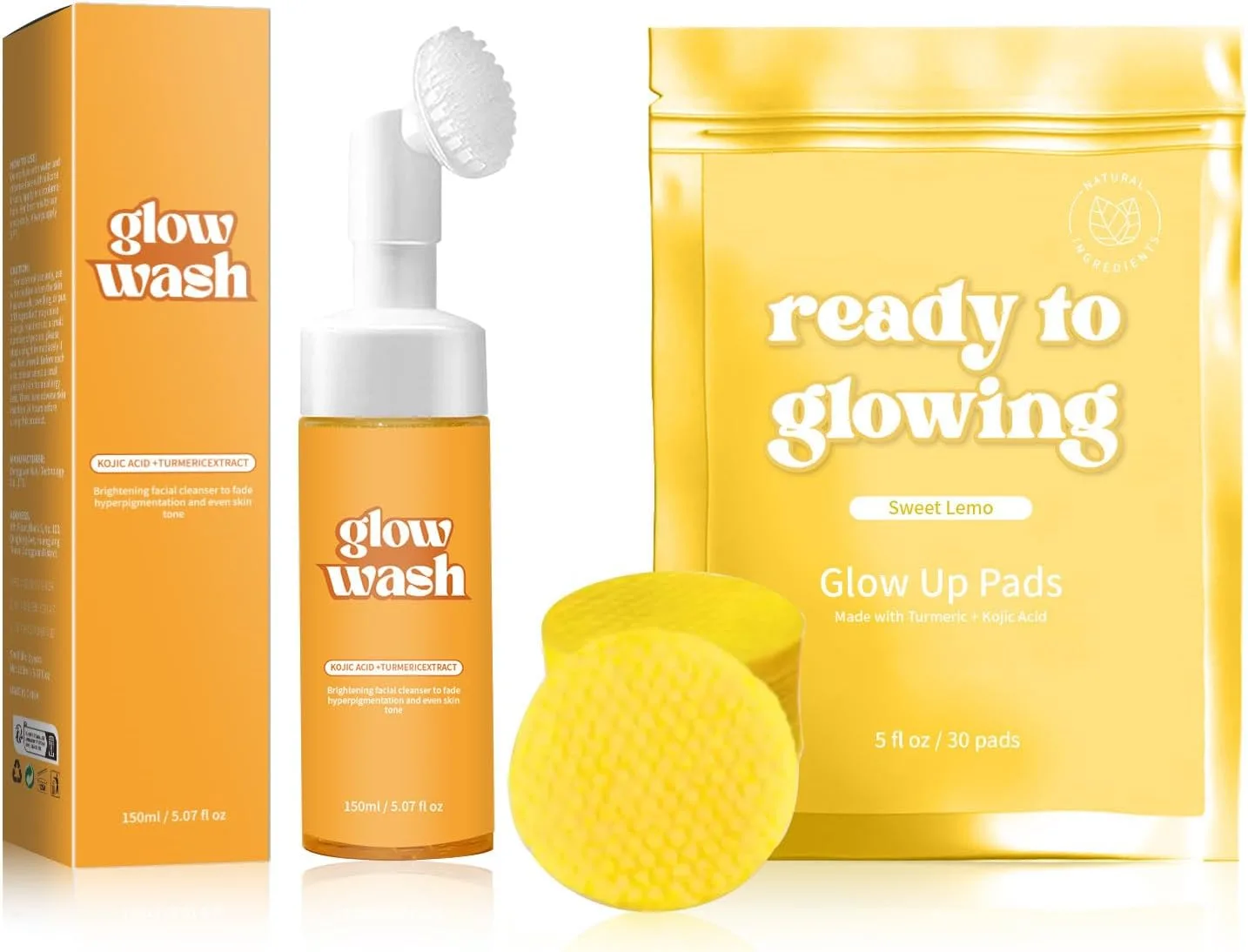 Paporich Turmeric Face Wash+Turmeric Cleansing Pads, Reduce Blemishes & Dark Areas, Daily Cleansing, Cleans the Skin, Gentle Skin Care(1Set)