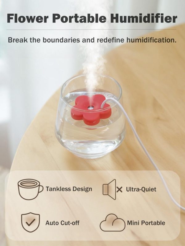 ⁦Azonee USB Small Flower Humidifier, 2PCS Creative Cute Atomization Mist Maker, Personal Portable Waterproof Air Humidifier for Home Bedroom Office Desk, Auto Shut-Off, Ultra-Quiet (Blue+Red)⁩ - الصورة ⁦2⁩