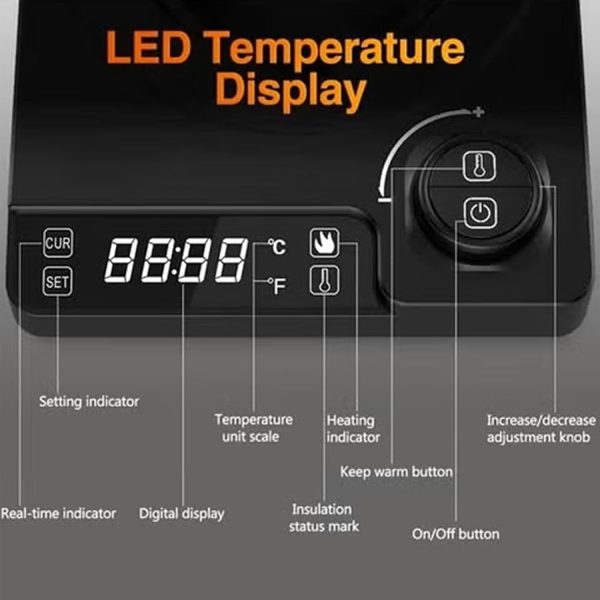 ⁦Gooseneck Eletrric Kettle V60 Coffee Kettle 900ML Coffee Pot 1200W Power Knob Intelligent Temperature Adjustment with Digital Display Temperature Automatic Insulation Stainless Steel Material Suitable⁩ - الصورة ⁦9⁩