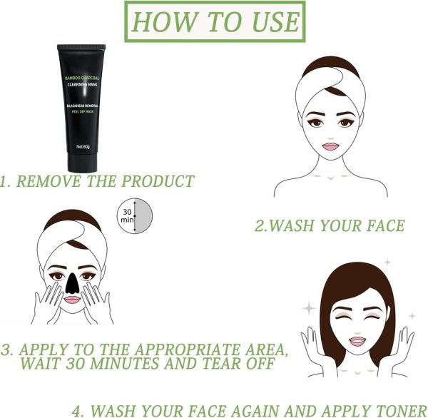 ⁦TERRIFI Blackhead Remover Mask, Activated Charcoal Peel-Off Mask for Deep Cleansing and Purifying, Blackhead Removal for Face and Nose, Suitable for All Skin Types⁩ - الصورة ⁦2⁩