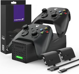 فوسمون شاحن مزدوج لذراع التحكم متوافق مع اجهزة تحكم Xbox Series X S غير One 360 قاعدة شحن عالية السرعة بطاريتين قابلتين لاعادة الشحن اسود USB 1