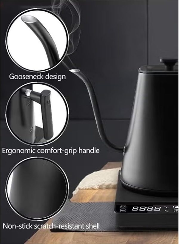 ⁦Gooseneck Eletrric Kettle V60 Coffee Kettle 900ML Coffee Pot 1200W Power Knob Intelligent Temperature Adjustment with Digital Display Temperature Automatic Insulation Stainless Steel Material Suitable⁩ - الصورة ⁦8⁩