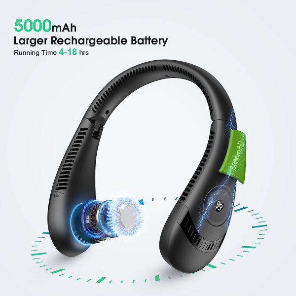 ⁦XICEN Neck Fan 5000mAh Foldable Portable Rechargeable LED Display 360° Cooling Airflow Bladeless With 3 Speeds Adjustment Personal Fan for Outdoor Travel Office Sport (Black)⁩ - الصورة ⁦4⁩
