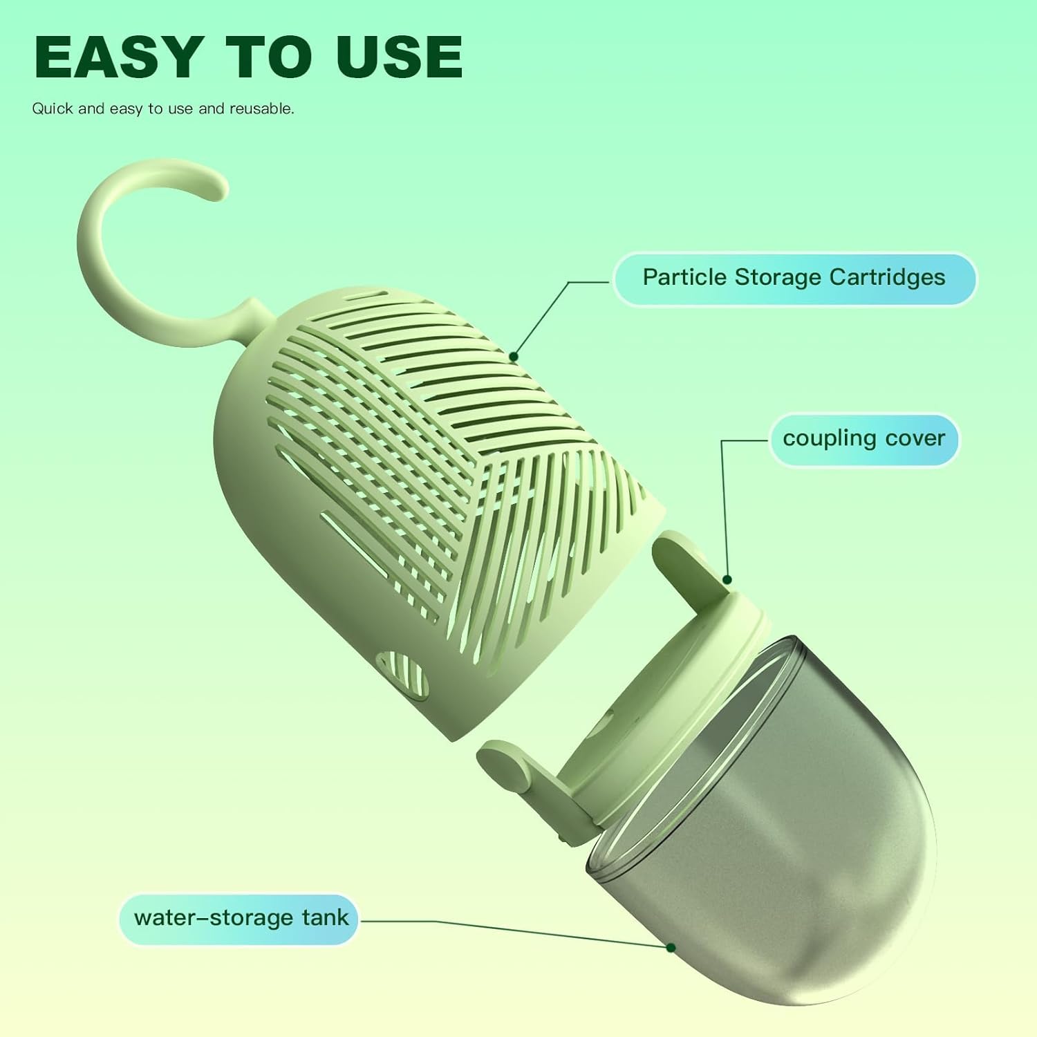 Hanging Moisture Absorber, 360° Ventilation Reusable Dehumidifier for Closet with 4 Refill Bags, Damp Rid Essentials for Wardrobes, Bedrooms and Bathrooms,(Green-2 Packs) 5 Hanging Moisture Absorber, 360° Ventilation Reusable Dehumidifier for Closet with 4 Refill Bags, Damp Rid Essentials for Wardrobes, Bedrooms and Bathrooms,(Green-2 Packs) - الصورة 5