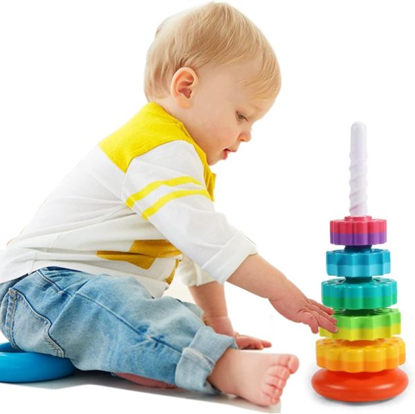 ⁦Paporich Baby Spin Stack Toy, Premium Stacking Toy for Kids, Baby Spinning Toy, Stacking Toy, Educational Toddler Learning Toys, Autism Spin Stack Toys, Rainbow Spinning Wheel Toys for Babies and Todd⁩ - الصورة ⁦6⁩