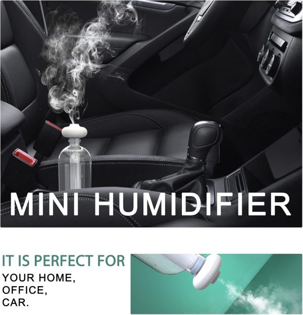 ⁦TERRIFI Mini Portable Humidifier for Car, Small USB Personal Humidifiers with Ultra Quiet, Container Diversity, Auto Shut Off, Tiny Travel Easy Use Humidifier for Plants, Car, Office, Hotel - White⁩ - الصورة ⁦2⁩