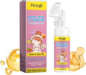 TERRIFI Foaming Face Cleanser with Kojic Acid and Turmeric, Brightening Facial Cleanser with Brush, Balances Skin Oil and Lightens Blemishes