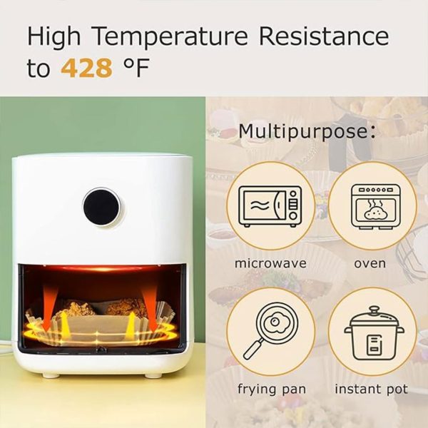 ⁦MIBRU Air Fryer Disposable Paper Liners 20x20cm, Non-Stick Air Fryer Liners, Greaseproof and Water-proof, Perfect for Food Basket, Cooking, BBQ, Baking in Microwave, Toaster Oven, Brown 100pcs⁩ - الصورة ⁦5⁩